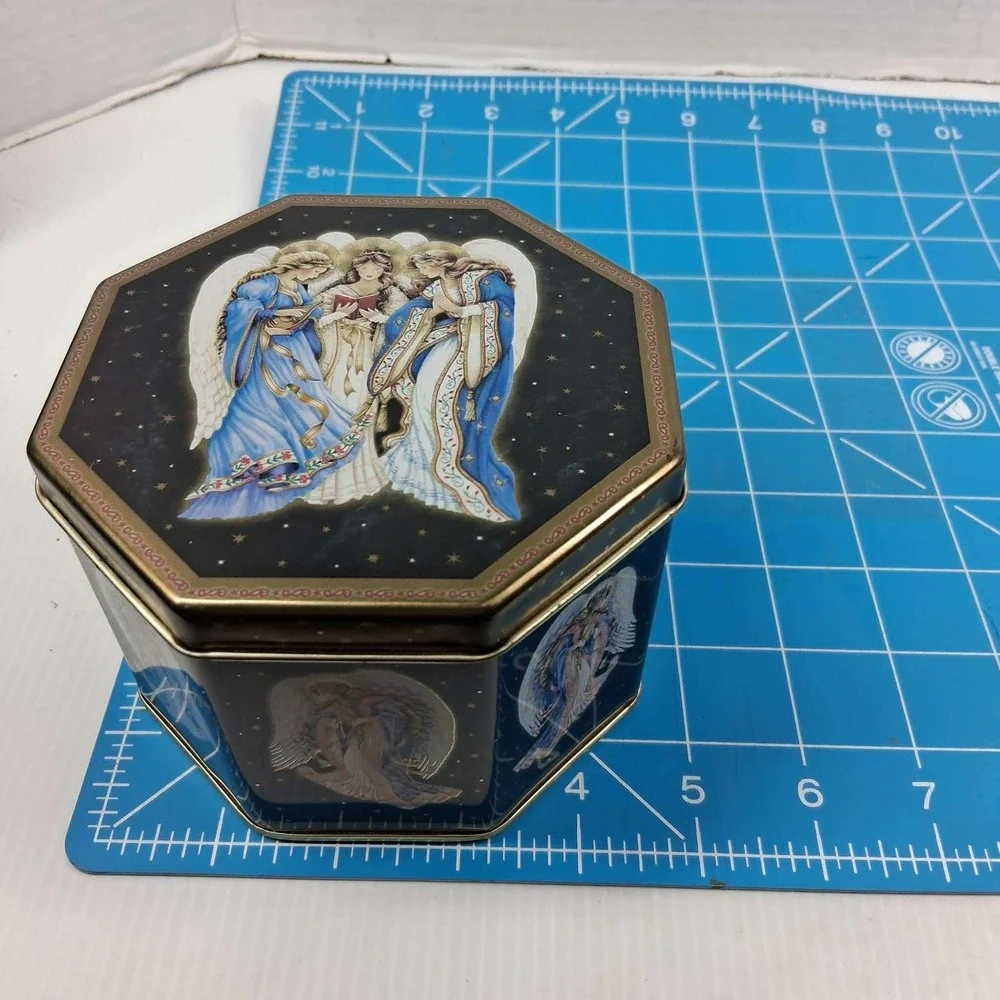Global Innovations Angel Celestial Hexagon Metal Keepsake Tin Navy Gold Stars